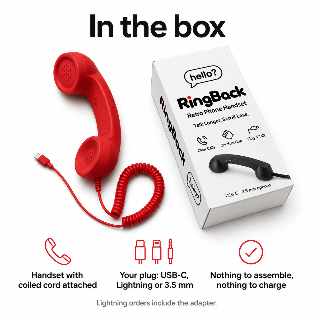 RingBack™ Retro Phone Handset — Plugs Into Your Phone